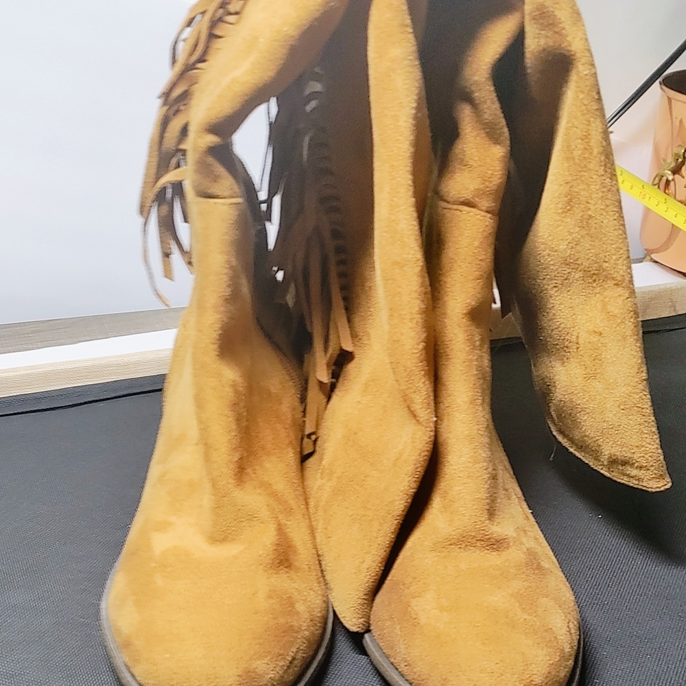 Women's Fringe Suede Tan Over The Knee Boots Size 9